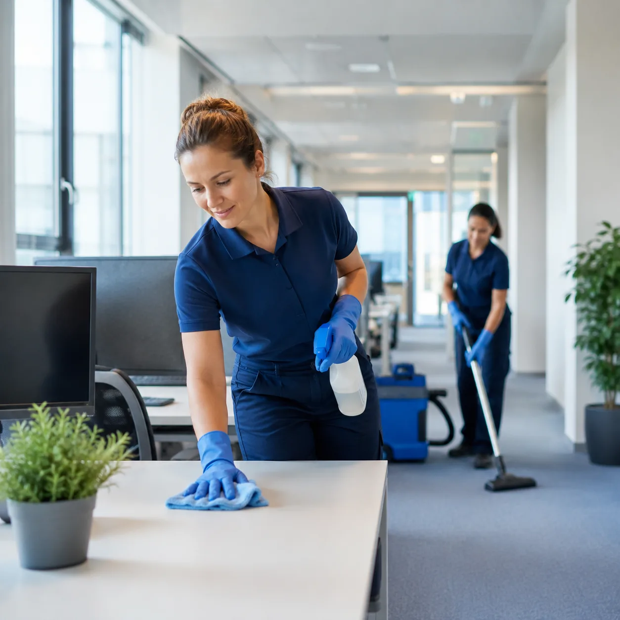 Claritas schoonmaakteam aan het werk in een professionele kantooromgeving
